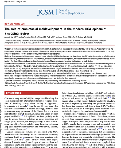 The role of craniofacial maldevelopment in the moden OSA epidemic