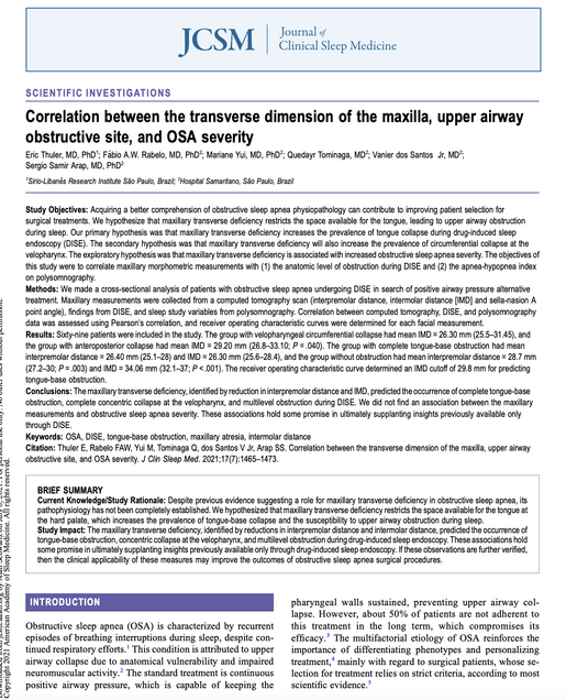 Correlation between the transverse dimension of the maxilla upper airway obstructive site and OSA severity
