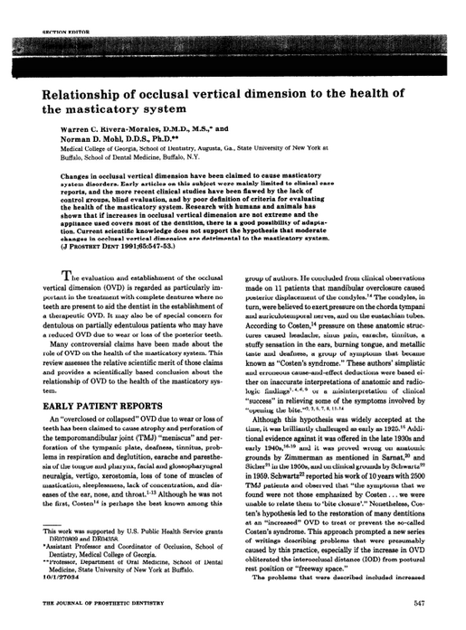Relationship of occlusal vertical dimension to the health of the masticatory system