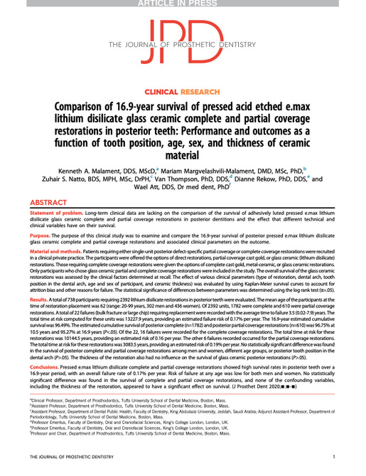 Comparison of 16 9 year survival of pressed acid etched