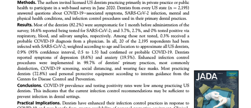 Estimating COVID 19 prevalence and infection control practices among US dentists