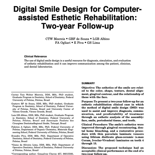 Digital Smile Design for Computerassisted Esthetic Rehabilitation Two year Follow up
