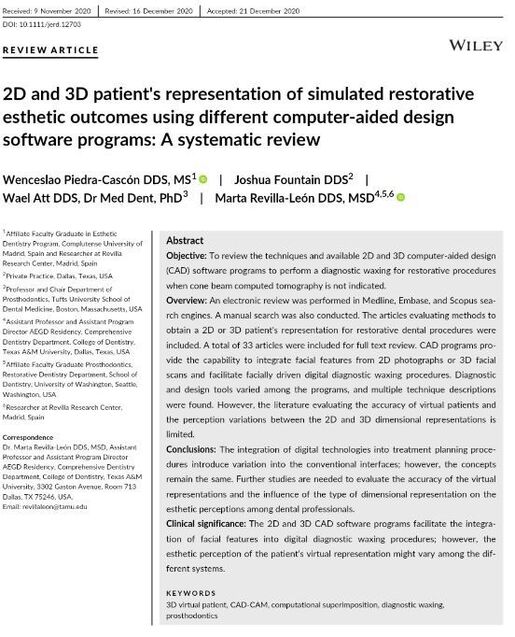 2 D and 3 D patient s representation of simulated restorative esthetic outcomes