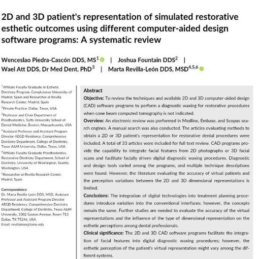 2 D and 3 D patient s representation of simulated restorative esthetic outcomes