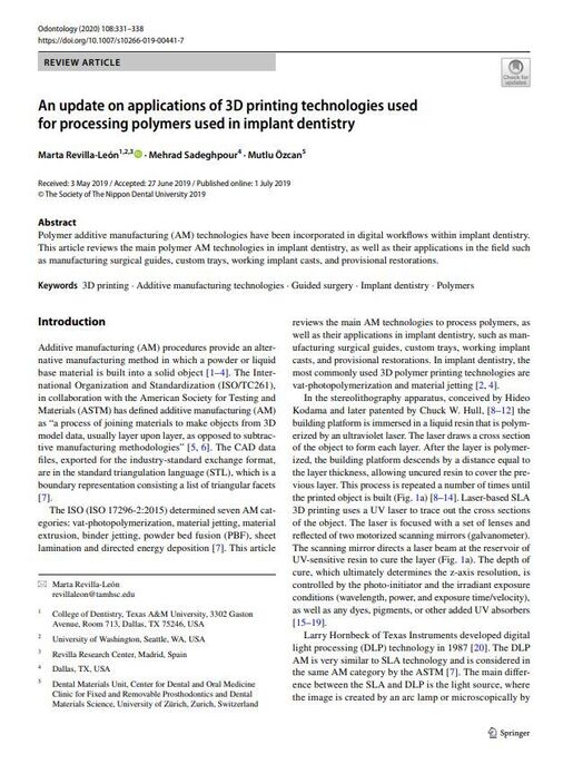 An update on applications of 3 D printing technologies used