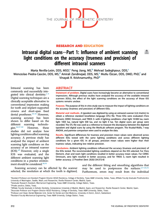 Intraoral digital scans Part 1 Influence of ambient scanning light conditions on the accuracy
