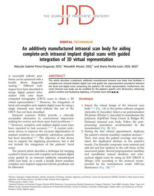 An additively manufactured intraoral scan body for aiding