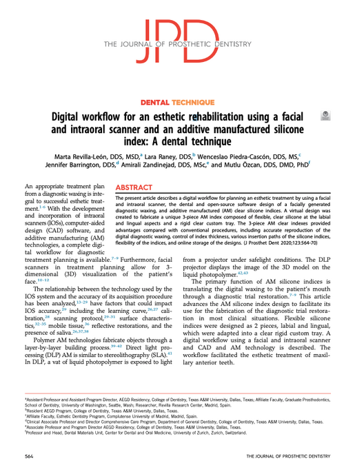 Digital workflow for an esthetic rehabilitation using a facial and intraoral scanner and an additive manufactured silicone index A dental technique