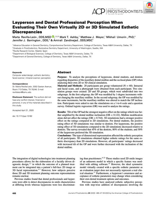 Layperson and Dental Professional Perception When Evaluating Their Own Virtually 2 D or 3 D Simulated Esthetic Discrepancies