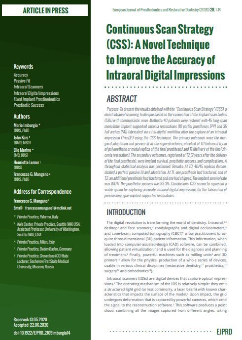 Continuous Scan Strategy A Novel Technique to Improve the Accuracy of Intraoral Digital Impressions