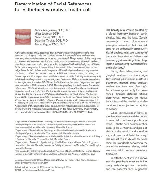 Determination of Facial References for Esthetic Restorative Treatment