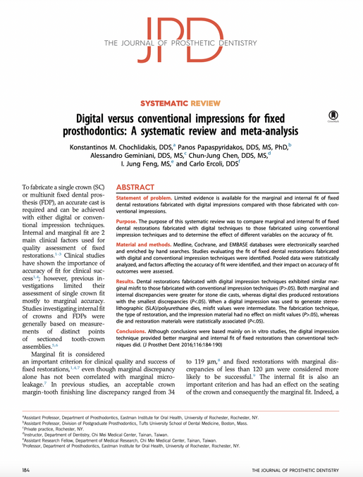 Digital versus conventional impressions for fixed prosthodontics