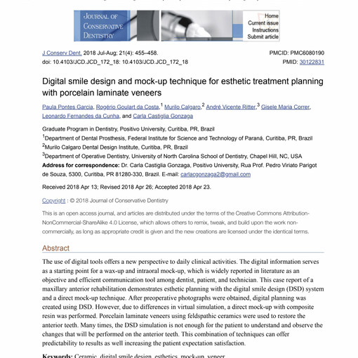 Digital smile design and mock up technique for esthetic treatment planning with porcelain laminate veneers