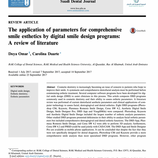 The application of parameters for comprehensive smile esthetics by digital smile design programs A review of literature