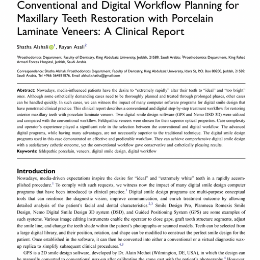 Conventional and Digital Workflow Planning for Maxillary Teeth Restoration