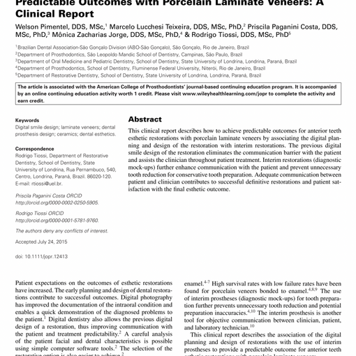 Predictable Outcomes with Porcelain Laminate Veneers A Clinical Report