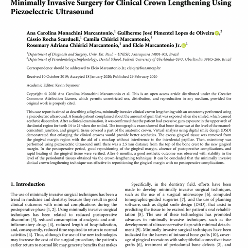 Minimally Invasive Surgery for Clinical Crown Lengthening Using Piezoelectric Ultrasound