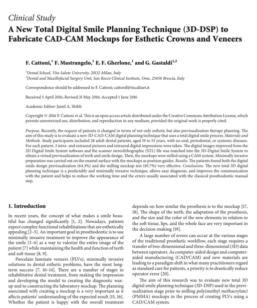 A New Total Digital Smile Planning Technique 3 D DSP to Fabricate CAD CAM Mockups for Esthetic Crowns and Veneers