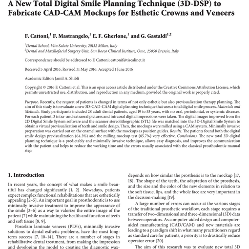 A New Total Digital Smile Planning Technique 3 D DSP to Fabricate CAD CAM Mockups for Esthetic Crowns and Veneers