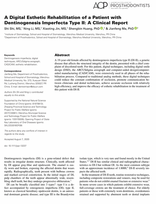 A Digital Esthetic Rehabilitation of a Patient with Dentinogenesis Imperfecta
