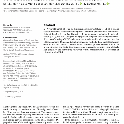 A Digital Esthetic Rehabilitation of a Patient with Dentinogenesis Imperfecta
