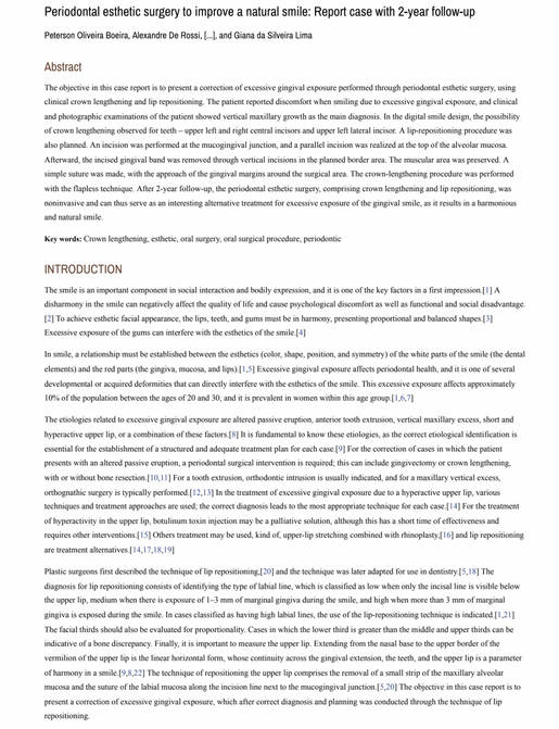 Periodontal esthetic surgery to improve a natural smile