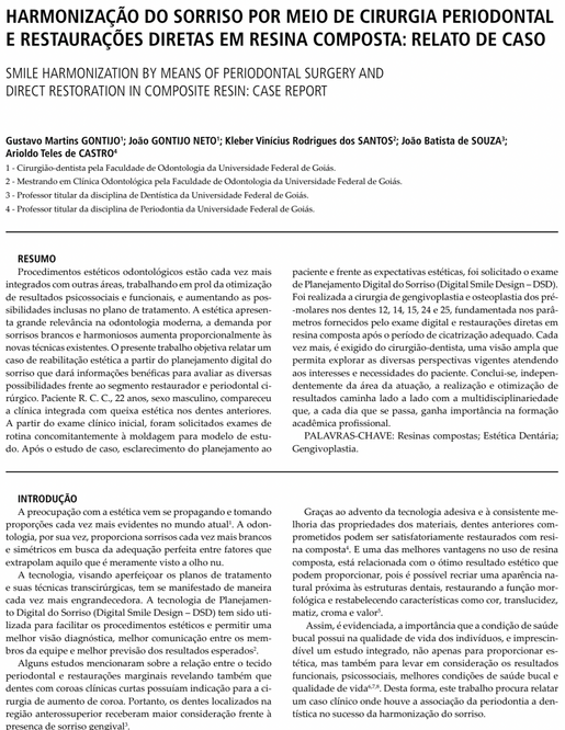 HARMONIZAÇ Ã O DO SORRISO POR MEIO DE CIRURGIA PERIODONTAL E RESTAURAÇ Õ ES DIRETAS