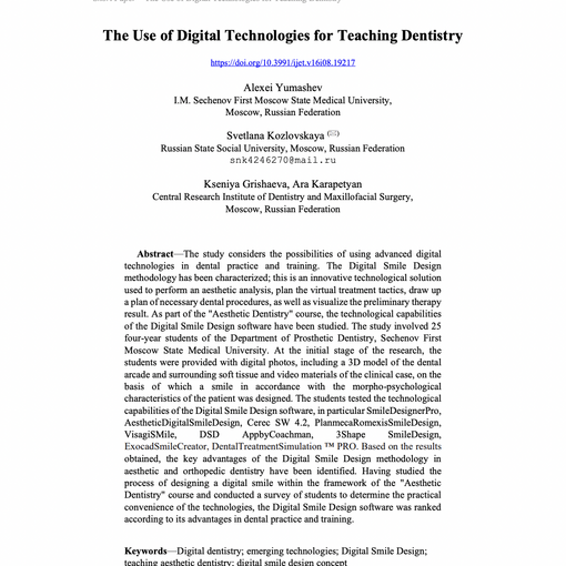 The Use of Digital Technologies for Teaching Dentistry